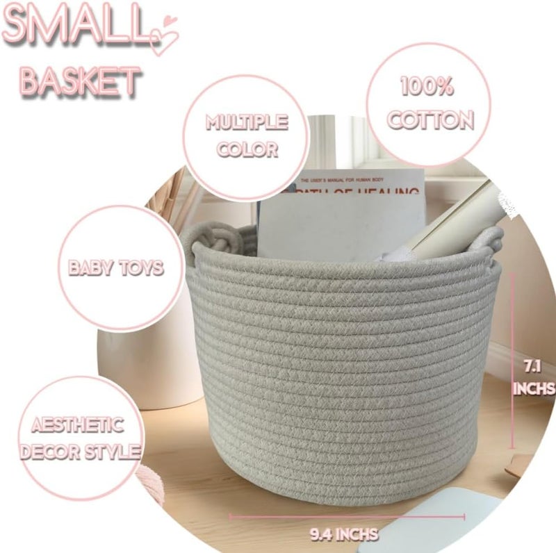 Bellar Small Rope Basket,Shelf Storage Baskets for Organizing,Cute White Storage Basket,Round Decorative Box for Kids,Woven Rope Storage Snack Storage Area Decorative Boxes Aesthetic -9.4’’*7.1’’ - Image 2